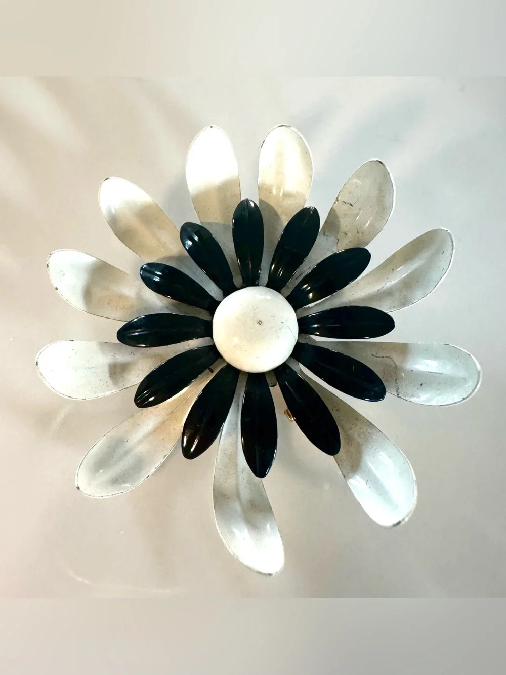 Vintage Black & White Flower Pin Brooch